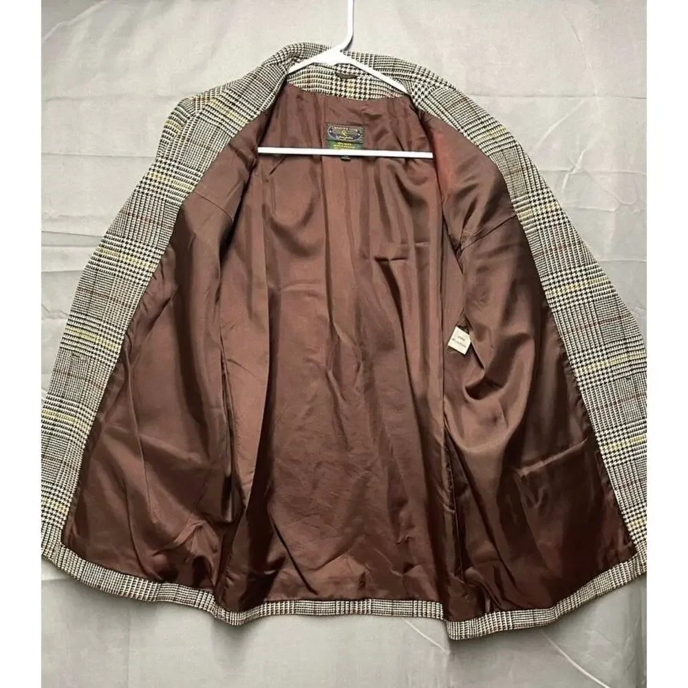 Charter Club 100 Wool Brown Plaid Blazer Prince of Wales Sz 10 Preppy‎ Academia